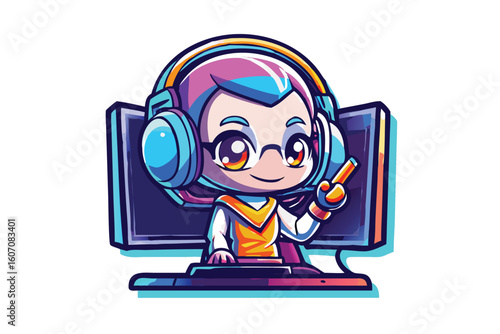 Vászonkép Cute Pixel Character Esports Mascot Logo for T-shirt Design - Gamer Avatar