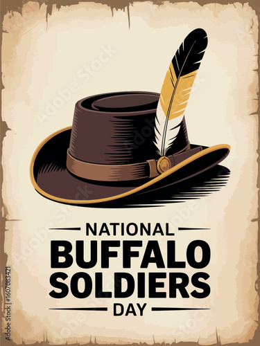 National Buffalo Soldiers Day with Cowboy Hat and Vintage Typography
