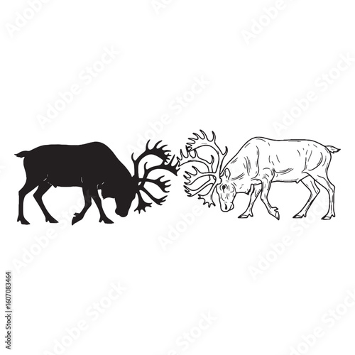 Herd Animal Essence - Caribou Contour Duo - Minimalist Silhouette and Lineart for Vector Use - Caribou silhouette - Caribou lineart - Caribou vector - vector set of Caribou

