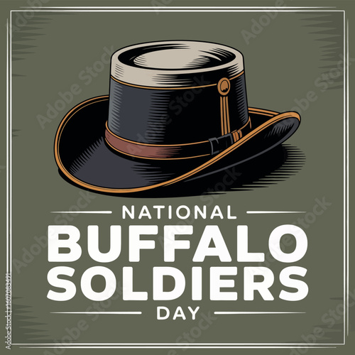 National Buffalo Soldiers Day with Cowboy Hat and Vintage Typography