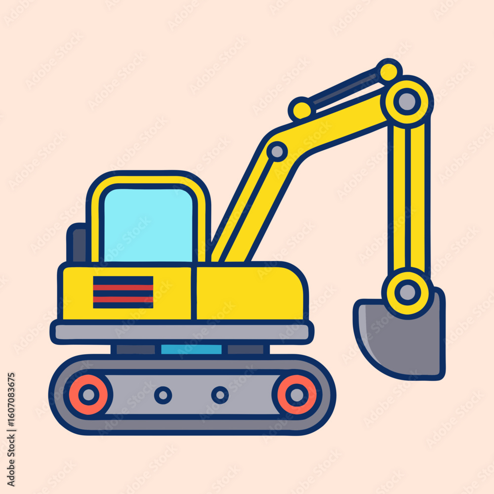 Naklejka premium A vibrant and stylized depiction of a yellow excavator on a light background