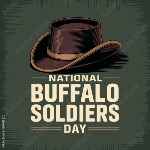 National Buffalo Soldiers Day with Cowboy Hat and Vintage Typography