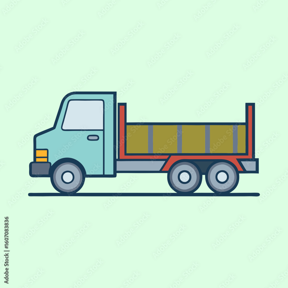 Fototapeta premium Stylized Cartoon Dump Truck with a Light Green Background Illustration