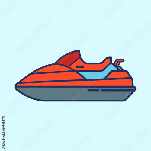 Stylized Watercraft Illustration with Bold Color Palette and Cartoon Aesthetics