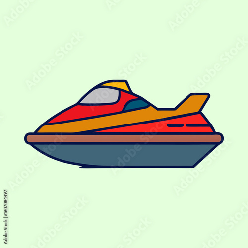 Cartoon jet ski on light green background in side view vector art
