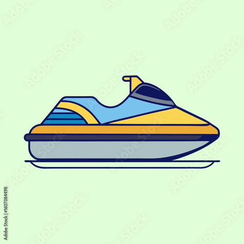 Stylized Vector Illustration of a Personal Watercraft or Jet Ski on Green