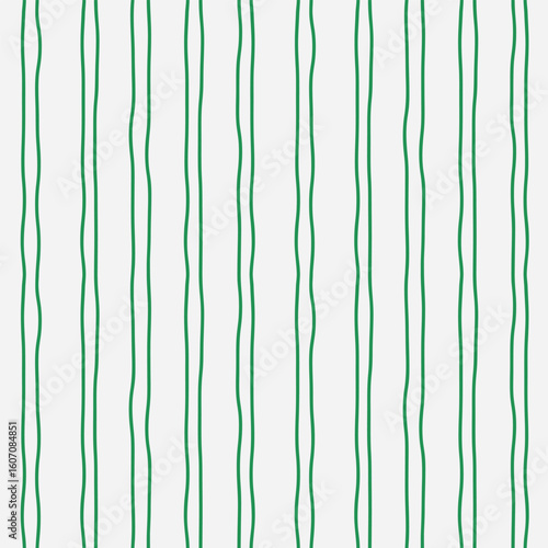 Abstract seamless pattern of thin paired green wavy curved vertical stripes on light background; simple hand drawn vector illustration, drawing, flat style