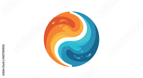 Abstract yin yang design with fire and water elements in flat style