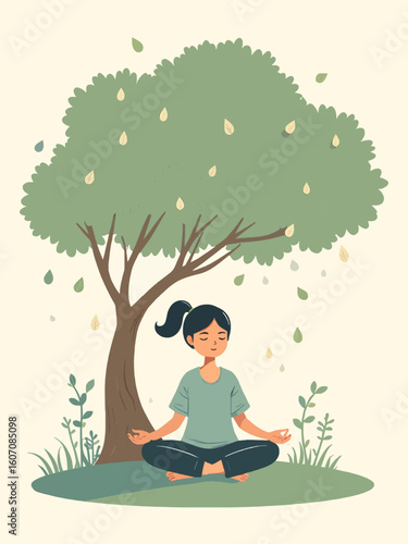 Wallpaper Mural A woman is sitting under a tree and meditating Torontodigital.ca