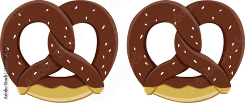 Crispy Chocolate Dipped Pretzels Illustration Vector