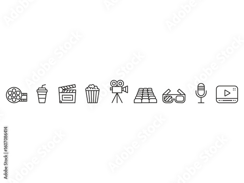 Dive into Movies with a Minimalist Icon Set for Film Lovers and Creative Projects or Cinema Design Ideas, Perfect for Film Festivals and Streaming Services