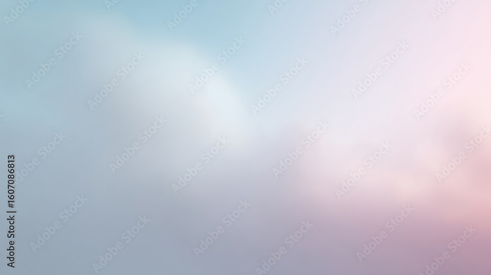 Fototapeta premium Soft pastel clouds in serene sky create calming atmosphere, blending shades of blue and pink, evoking tranquility and peace