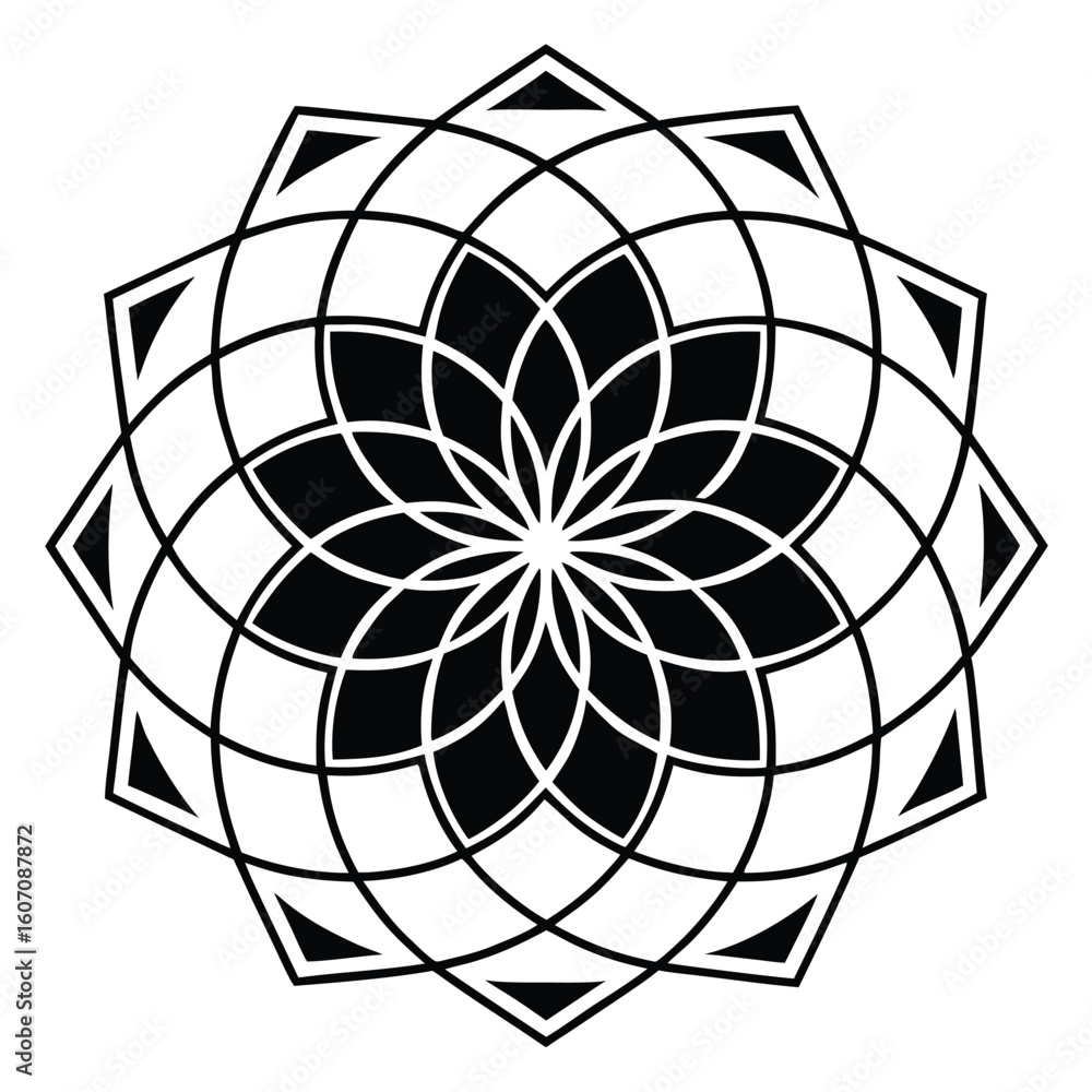 Obraz premium Intricate black geometric floral design black and white