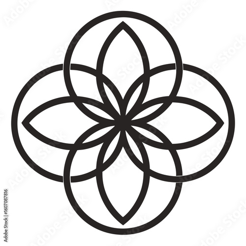 Interlocking geometric floral pattern symmetrical