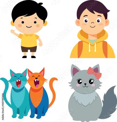  cute vector set in a simple children's style illustrations. Cute forest animals with animals