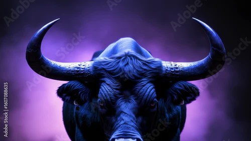 Smoke Swirling Bull with Powerful Horns