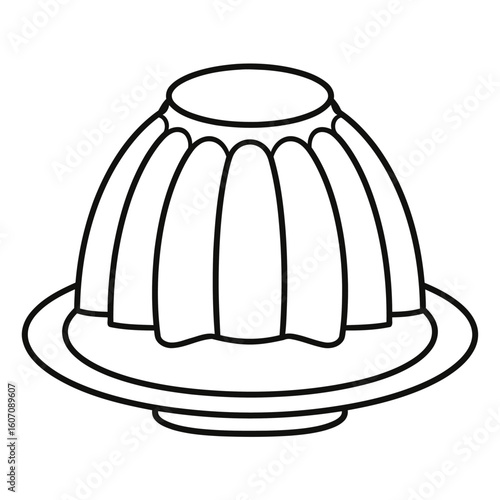 Minimalist line art of a fluted gelatin dessert on a small plate.