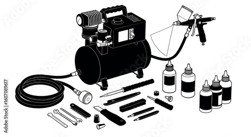 Comprehensive airbrush kit with compressor and tools for creative design