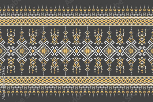 Cross stitch pattern concept showcasing traditional ethnic geometric pattern, Design for textile, background,carpet,wallpaper,clothing,wrapping,Batik,fabric,Vector illustration	

