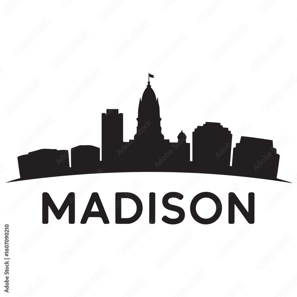 Fototapeta premium Vector Madison skyline. Travel Madison famous landmarks. Business and tourism concept for presentation, banner, web site. Vector black silhouette. with white background