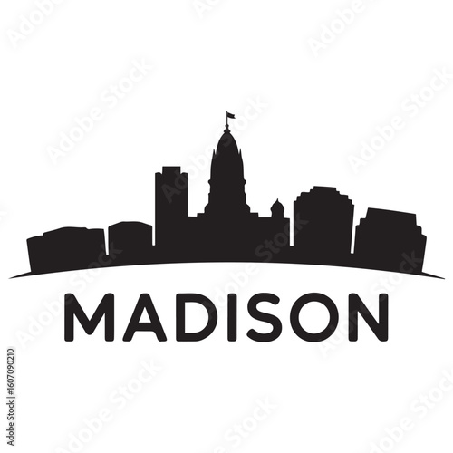Vector Madison skyline. Travel Madison famous landmarks. Business and tourism concept for presentation, banner, web site. Vector black silhouette. with white background