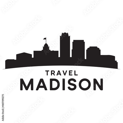 Vector Madison skyline. Travel Madison famous landmarks. Business and tourism concept for presentation, banner, web site. Vector black silhouette. with white background