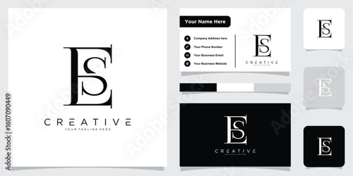 Initial ES Logo Design Vector with business card design template