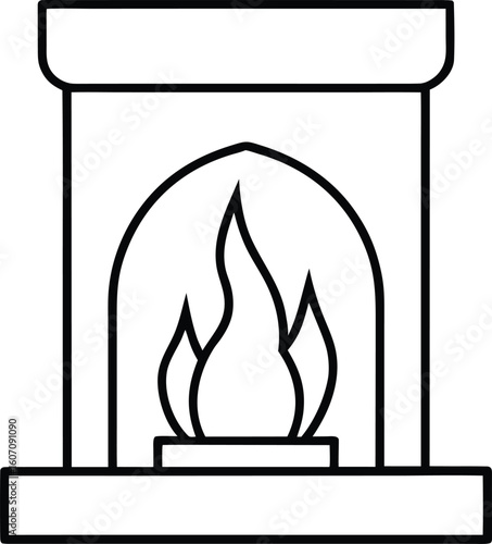fireplace icon line art vector illustration on transparent background