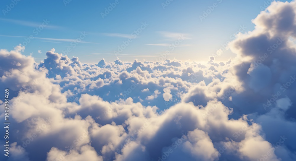 Fototapeta premium Aerial View of Fluffy White Clouds Under Bright Blue Sky