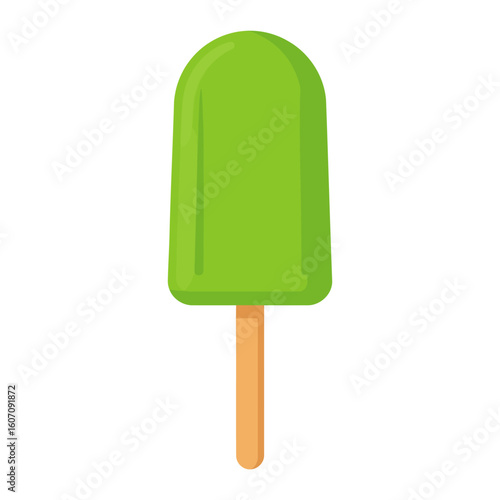 A bright lime green ice pop with a smooth, rounded top on a wooden stick. Simple flat illustration.