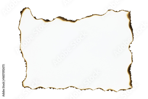 Large burnt paper frame with scorched edges. A vintage, grunge photo overlay for creating a treasure map or western-style poster, isolated on white background with clipping path.