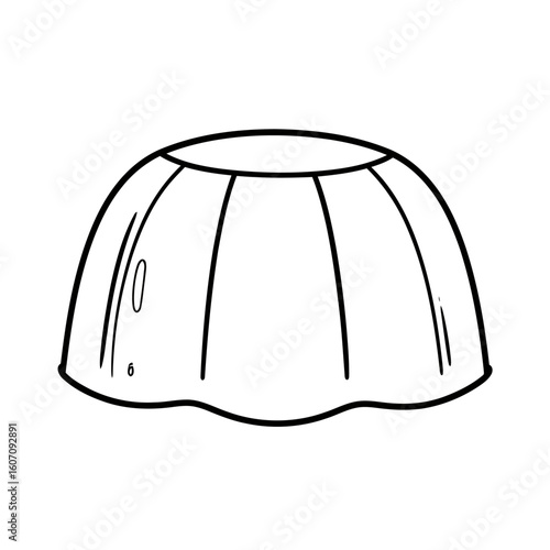 Hand-drawn black and white illustration of a classic molded jelly dessert with a shiny surface.