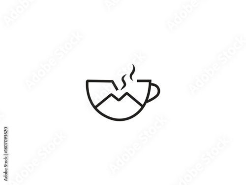 Simple broken coffee mug line art design conveys feelings of sadness, loss, and grief, perfect for expressing emotional concepts or illustrating failure.