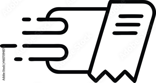 Black receipt icon with speed lines fast checkout