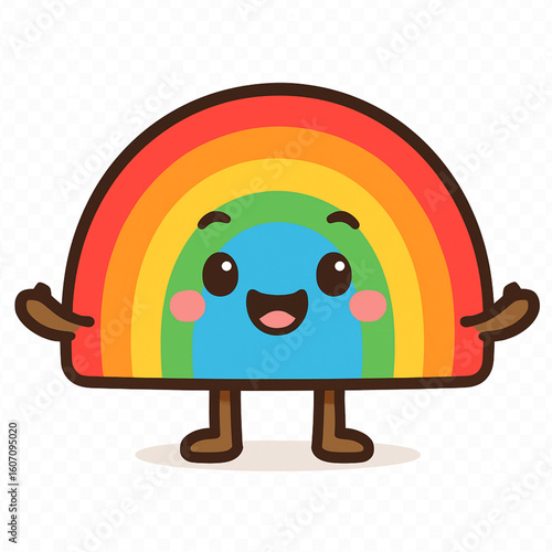 Another captivating illustration of a rainbow, distinct in its slightly different cheerful expression, with animated arms and legs.
