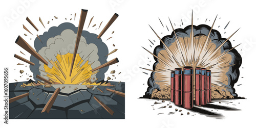 Comic Style Dynamite Explosions Illustration Set