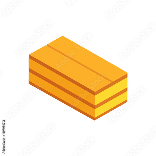 Isometric stack of layered wooden planks or construction lumber beams.