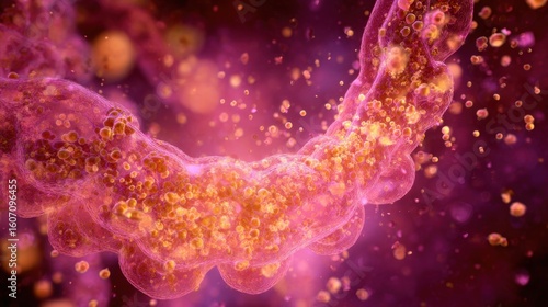 Graphic depiction of acid rain effect etching irregular lesions into stomach inner lining emphasizing tissue deterioration.