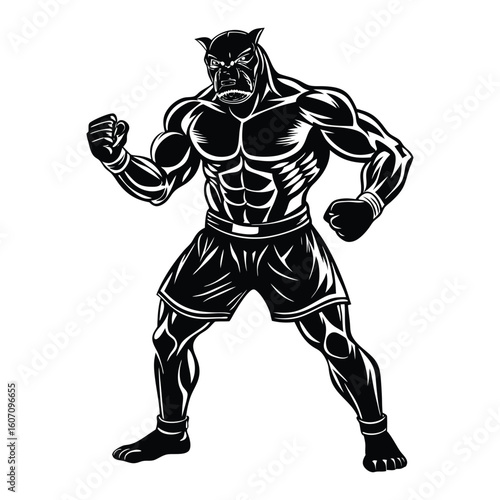 Vector a boxer stand with pose vector silhouette on white background