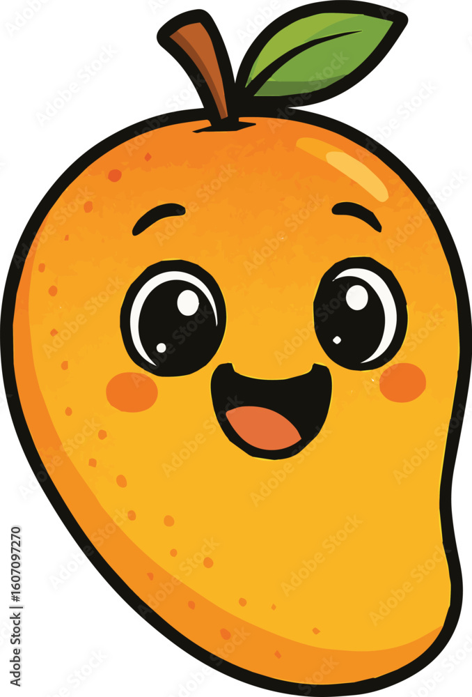 Fototapeta premium Cute mango fruit flat vector icon illustration for sticker, logo, book, t-shirt and more print or digital design