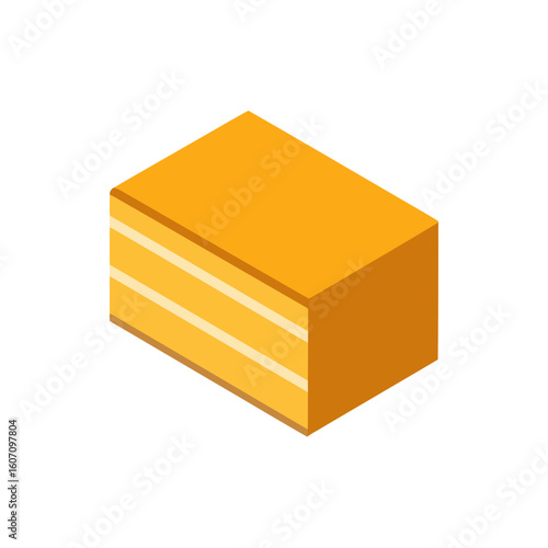 Rectangular slice of layered yellow cake with cream filling, presented in an isometric view.