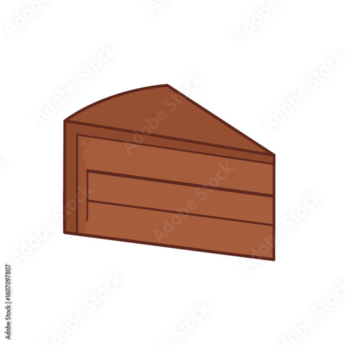 A rich, multi-layered chocolate cake slice in a simple, flat vector illustration style.