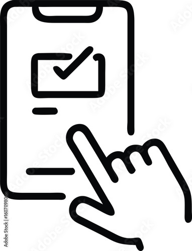 Hand touching screen with checkmark icon mobile phone
