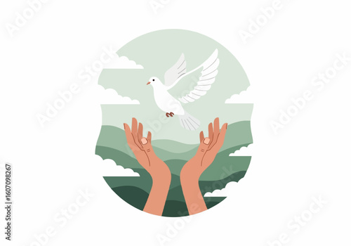 Hands Releasing White Dove into the Sky as Symbol of Peace and Freedom