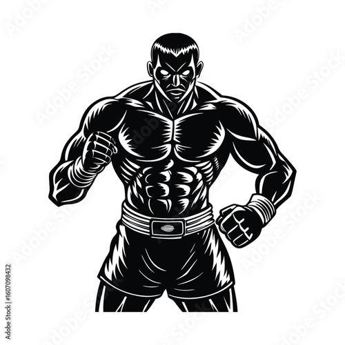Vector a boxer stand with pose vector silhouette on white background