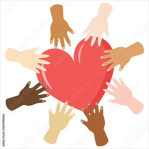 Tolerance Day vector illustration with blue hands and heart on world map. Celebrating unity, peace, diversity, and equality. Perfect for social awareness, global harmony, and human rights campaigns