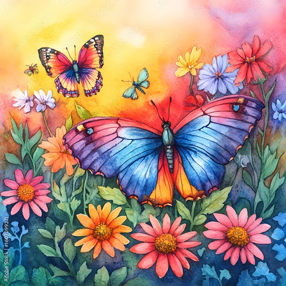 Obraz premium Vibrant Watercolor Butterfly Garden