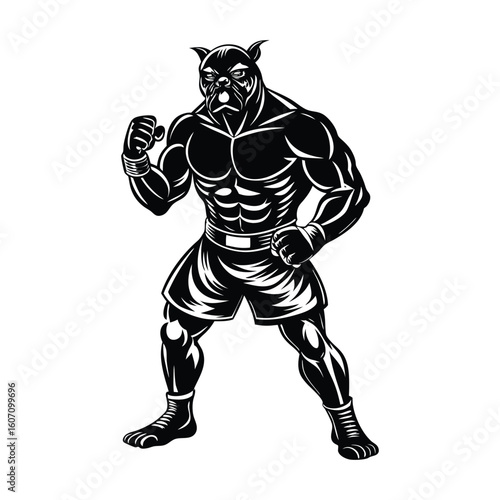 Vector a boxer stand with pose vector silhouette on white background