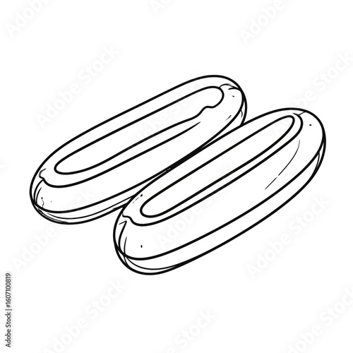 A pair of classic French eclairs depicted in a clean, bold line art illustration.