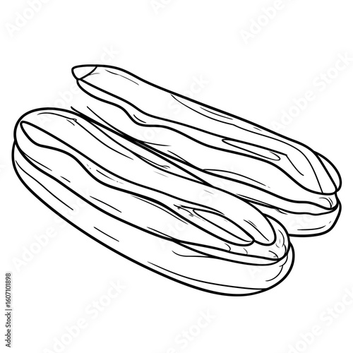 Hand-drawn sketch of two classic French eclairs with smooth glaze.